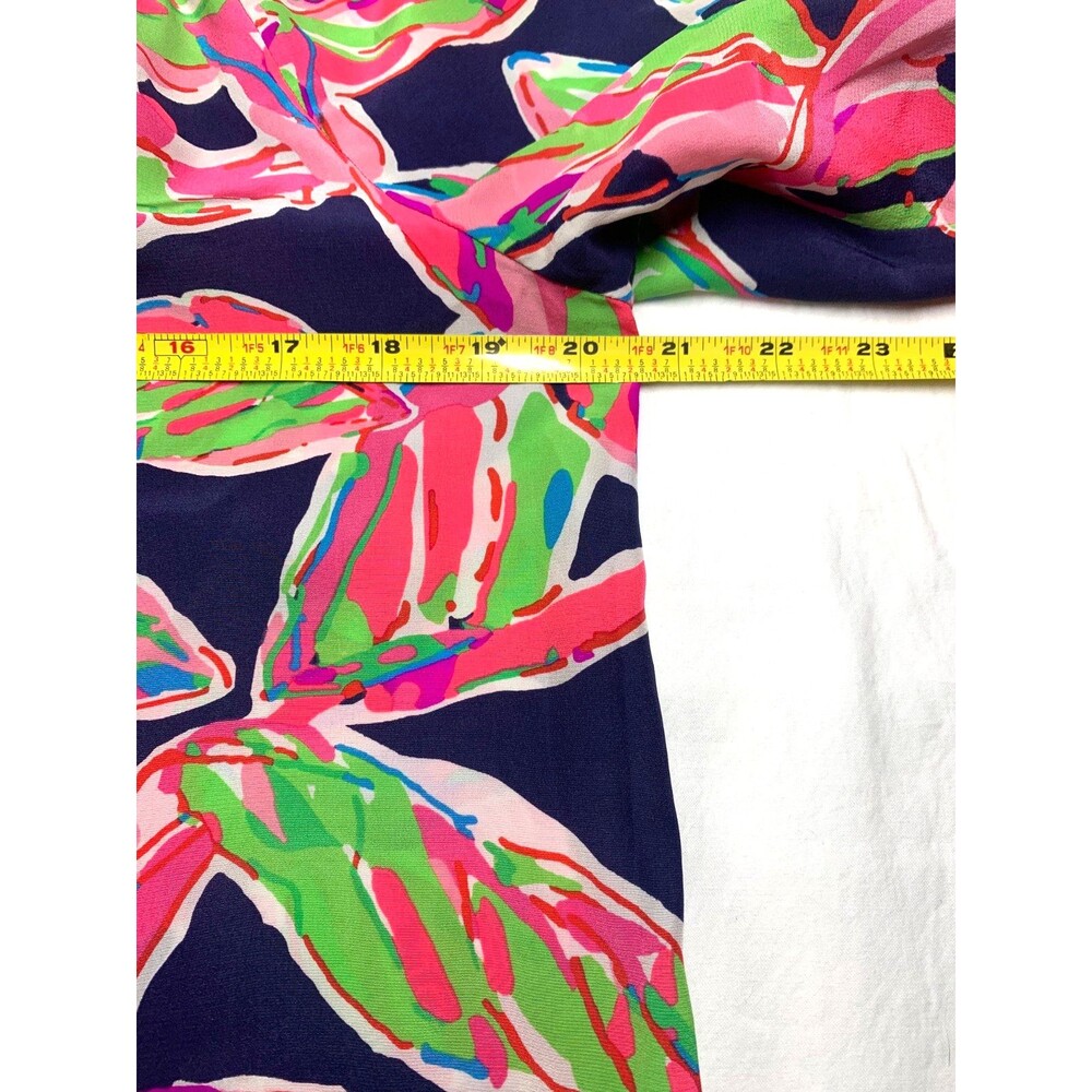 Lilly Pulitzer Elsa Silk Top Blouse In The Vias Pink Lime Green Navy Print M - Picture 4 of 7